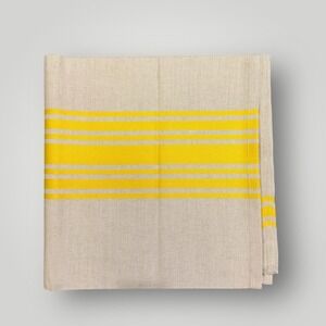 Jan de Luz Yellow Striped Linen Cotton Tablecloth French Farmhouse Made in USA